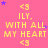 Pink background with yellow text repeating 'ILY, WITH ALL MY HEART' and '<3', surrounded by scattered blue stars.