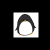 Animated icon with a penguin silhouette, pink heart, and text elements on black background.