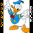 Animated contact sheet showing two frames of a pixelated Donald Duck icon with text labels on the sides, displaying slight pose differences between frames.