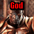 A static image of a bald man with a beard in golden armor, overlaid with red text reading "God," "of," and "War II" on separate