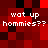 Pixelated red and black background with repeated white text reading "wat up hommies??" in four identical sections