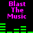 Pixelated text "Blast The Music" in bright pink appears above green audio equalizer bars on a black background, with two identical frames showing different bar patterns.