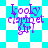 Pixelated text 'kooky clarinet girl' in purple on cyan and white checkered backgrounds with varying diamond patterns.