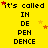 Yellow background with repeated text 'it's called IN DE PEN DENCE' and scattered red/orange stars, animated star movement.