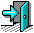 Pixelated teal door with black doorknob opens inward, emitting a cyan arrow that changes direction and size across frames.
