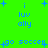 Bright green background with blue pixelated text and small plus symbols scattered throughout, displaying repeated phrases in a