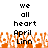 Pixelated text reads 'we all heart April Linn' above orange flame-like shapes on white background.