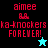 Pixelated red text 'aimee', '88', 'ka-knockers FOREVER!' on four colored backgrounds with star symbols, animated between black/teal and cyan/teal