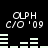 Pixelated text and bar graphs on black background with repeated 'OLPH C/O '09' text elements.