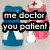 Four pixelated display text and characters: a blue figure with 'me doctor you patient', a paperclip with 'thank me i saved your paper', a dark screen with 'i <3 adien!!', and a green-eyed character with 'GO RALPH!!'