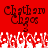 Red background with dark brown pixelated text reading 'Chatham Chgas' and white pixelated shapes resembling flames or splatters at the bottom.
