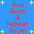 Blue background with yellow stars and red text reading "Max Bauer & Hannah Rojan" in pixelated font, repeated in a pattern