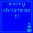 Blue square with light blue text reading 'merry christmas !!!' and a small snowman icon in the bottom right corner.