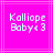 Two identical pixelated text on bright pink background with light pink lines, each displaying "Kalliope Baby€ 3" in white block letters