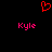Red pixelated heart symbol above two pink 'Kyle' text labels on black background.