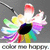 A pixelated static image of a colorful, abstract flower-like shape with multiple layered petals in green, yellow, white, pink, purple, blue, and red hues against a gray background.