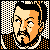 Pixelated 50x50 static buddy icon featuring a stylized human face with orange and beige skin tones, black hair, and checkered border pattern.