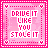 Pixelated pink buddy icon with text "DRIVE IT LIKE YOU STOLE IT" in white and red, framed by hearts and dotted borders on a gray background.