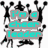 Black silhouette cheerleaders in various poses with cyan text overlays on a white background.