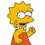 Pixelated character with spiky yellow hair, wide eyes, and an open mouth wearing a red dress. The figure raises one arm in a waving gesture against a white background.