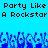 Pixelated blue background with black text reading "Party Like Party Like A Rockstar A Rockstar" and a of blue pixelated hands raised below