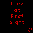 Red pixelated text "Love at First Sight" repeated across a black background with small red heart symbols, displayed in three