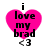 Four identical pixelated pink heart icons with black text "i love my brad <3" arranged in a on white background