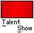 A red curtain backdrop with a cartoon character in top hat and tie performing various actions including musical notes, speech bubble text, and pose changes.