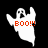 A pixelated ghost icon with 'BOO!!!' text, shown in white and gray variations against a black background.