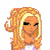 Pixelated cartoon-style animated icon featuring a blonde woman with long wavy hair holding a brown basket, shown in two frames of an animation sequence on a white background.