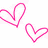 Two pink pixelated hearts on white background with 'Rachel' text in bright pink.