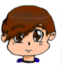 Animated cartoon head with brown hair and blue collar showing five distinct facial expressions including open eyes, closed eyes, winking, wide eyes, and mouthed 'O' shape.