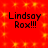 Red background with yellow starburst pattern and four identical text blocks reading "Lindsay Rox!!!" in black pixelated font.