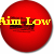 Four red circular icons with "Aim Low" text in different colors and a small dark rectangular image, arranged in a 2x2 contact sheet layout.