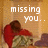 Pixelated image of two figures embracing under text reading 'missing you...' on a warm-toned background.