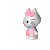 Pixelated Hello Kitty character in pink outfit with bow, shown across six animation frames from multiple angles on gray background.