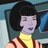 Pixelated image of a character with short black hair, light skin, red eyes, wearing a yellow top with red straps over a light-colored garment.