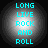 Four circular icons display 'LONG LIVE ROCK AND ROLL' in cyan pixelated text over a radial gradient background, with varying brightness levels across the set.
