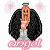 A pixelated animated buddy icon featuring a cartoon character with long blonde hair, black jacket, and pink skirt against a white background with faint pink sparkles on the left; green text "Original Icons .com" on dark green background on the right.