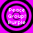 Four identical circular icons with black concentric rings on a bright purple background, each displaying white text reading Peace Group! Purple.