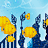 Animated scene of yellow fish swimming among dark blue coral structures against a light blue background with white bubbles.