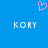 Blue background with a pink pixelated heart above two white 'KORY' text blocks in pixel art style.
