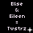 Pixelated text displays 'Elise & Eileen = Twstrz' with varying symbols and punctuation across three on a black background