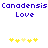 Pixelated text and star icons in blue and yellow on white background, with two identical static frames showing 'Canadensis Canadensis' above 'Love' and five stars below.