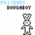 Pixelated bunny character with blue eyes and white body holding a large black gun, text above reads 'FILLSBURY DOUGHBOY' in dark gray.