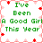 Green text reads "I've Been A Good Girl This Year" on white background with pink floral border and red star accents.