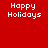 Red background with green star-like patterns and white 'Happy Holidays' text in four corners.