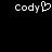 Pixelated text 'Cody' with a heart symbol replacing the letter 'o', displayed on black background.