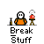 Animated contact sheet of a pixel art character breaking objects with repeated text "Break Stuff" below each frame.
