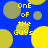 Blue background with yellow and gray circles; repeated text "One of the Guys!" in pixelated yellow font.